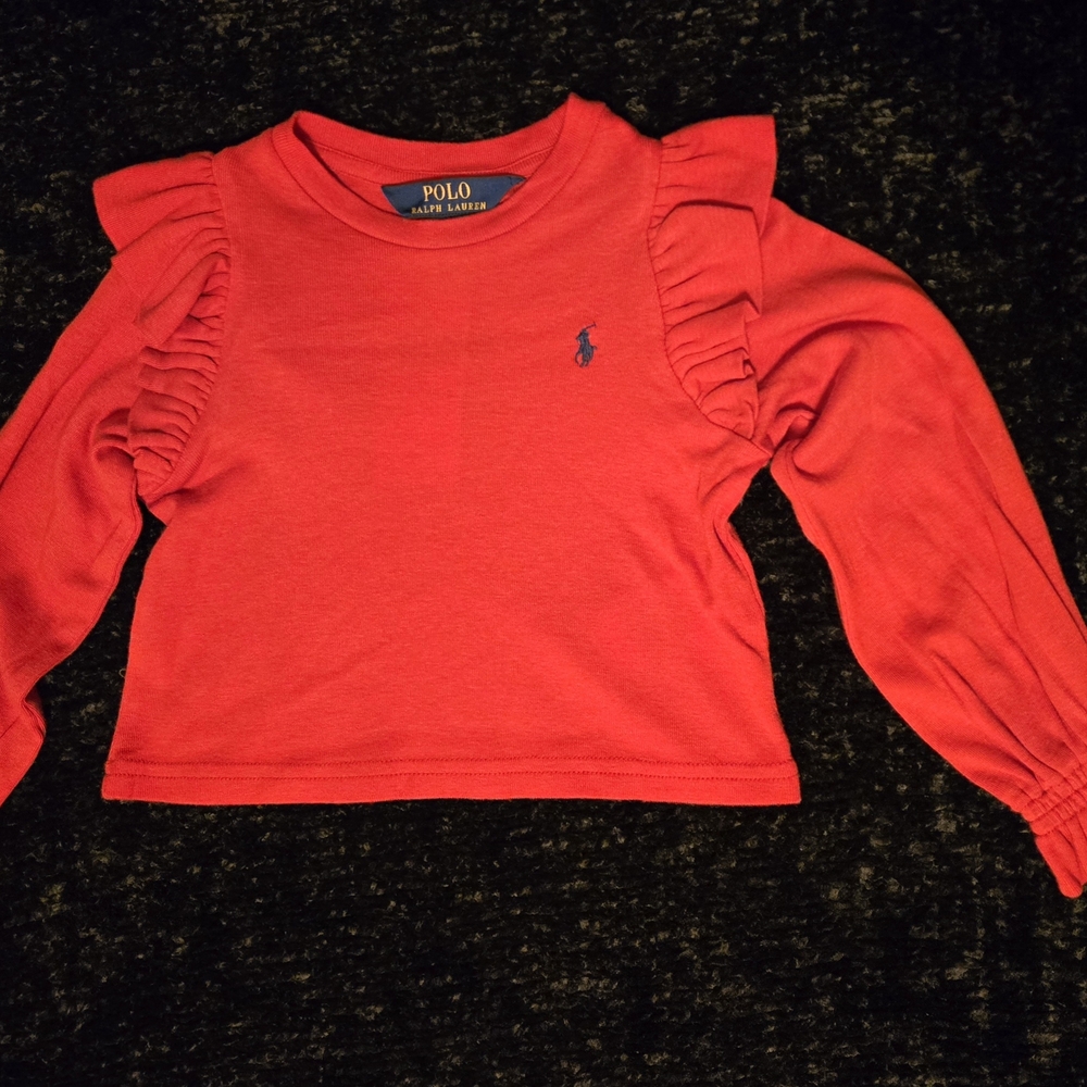Ralph Lauren Kids Bright Red Ruffled Long Sleeve Tee Size 3T